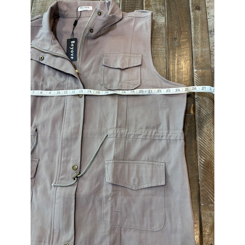 Beyove Womens Utility Vest Mauve Taupe XXL Full Zip Drawstring Military Jacket - Picture 5 of 6